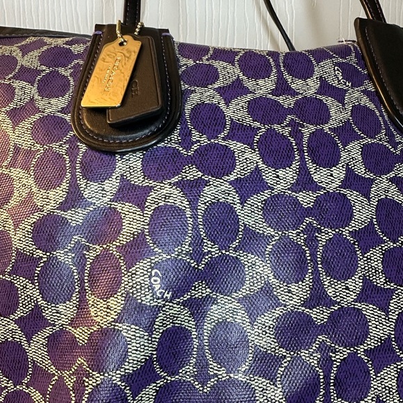 Coach Taxi Tote Signature Coated Canvas Purple Black Zipper Closure Pouch Bag - Picture 4 of 13